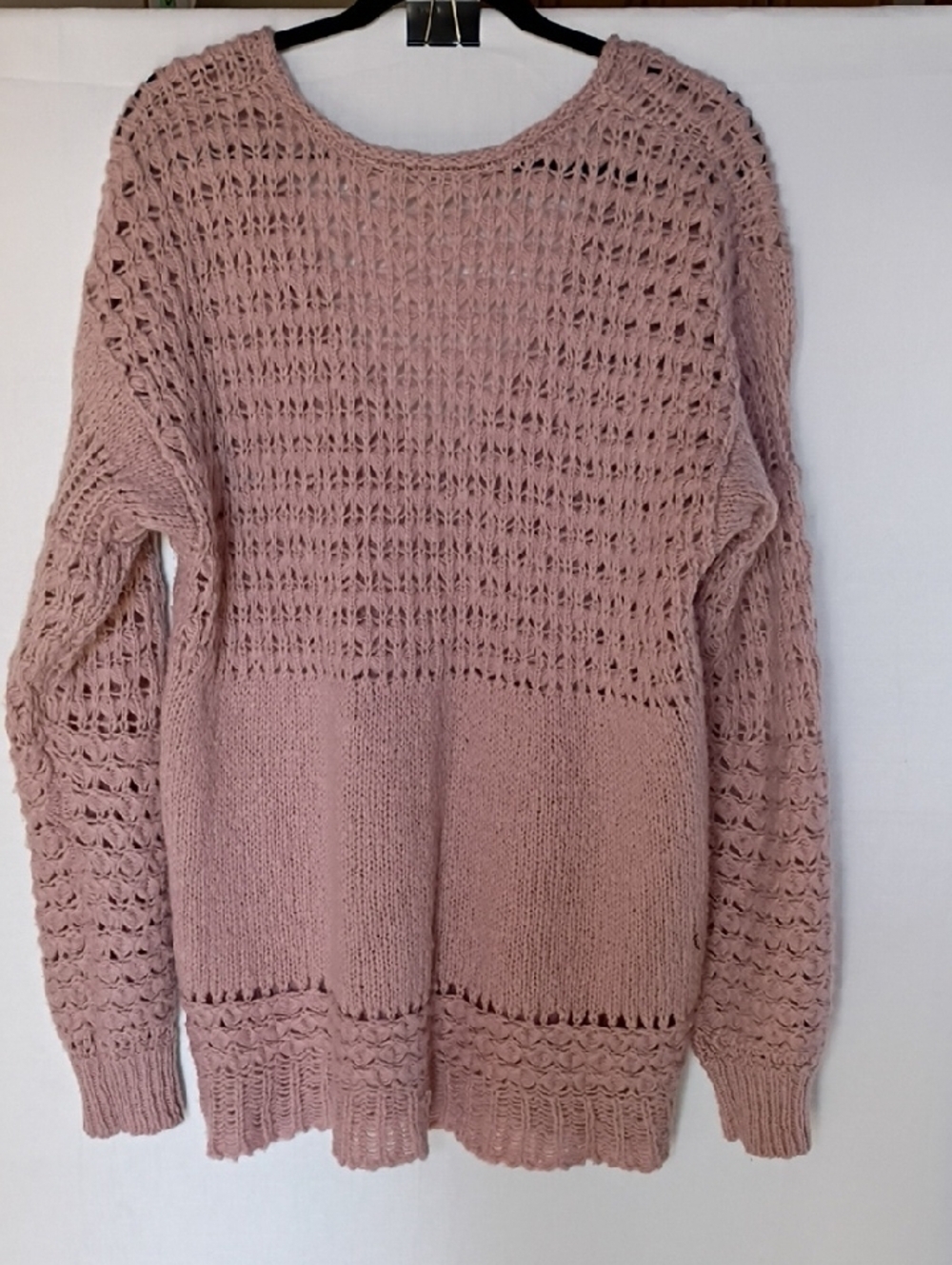 Free People Openwork V-Neck Sweater Mauve Crashing Waves Size M - Picture 4 of 9